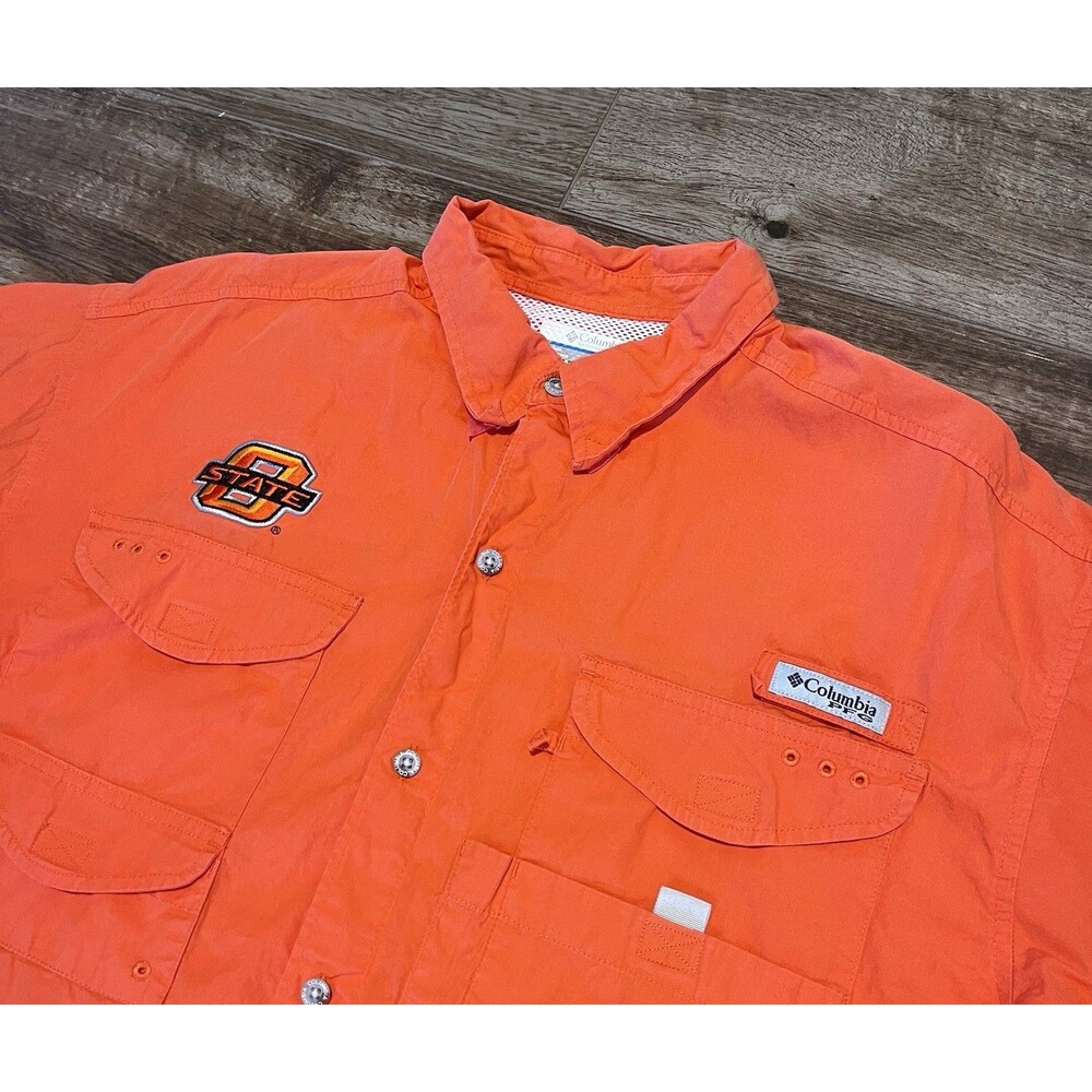Columbia PFG Oklahoma State Cowboys Mens L Orange Fishing Shirt OSU Pokes Vented